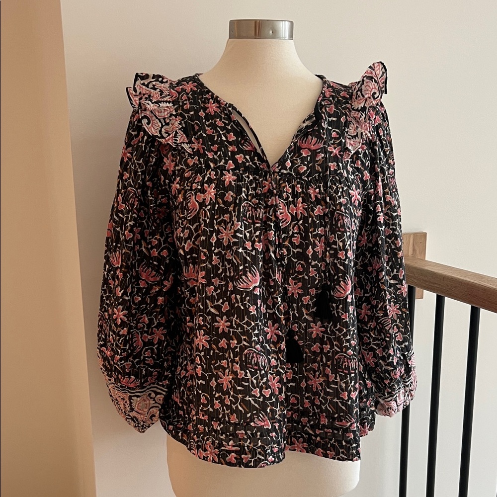 Cleobella Black and Pink Floral Blouse